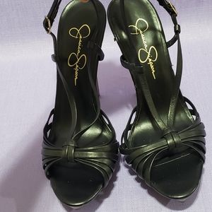 Size 7.5 Jessica Simpson 5" Leather T-Strap Sandal